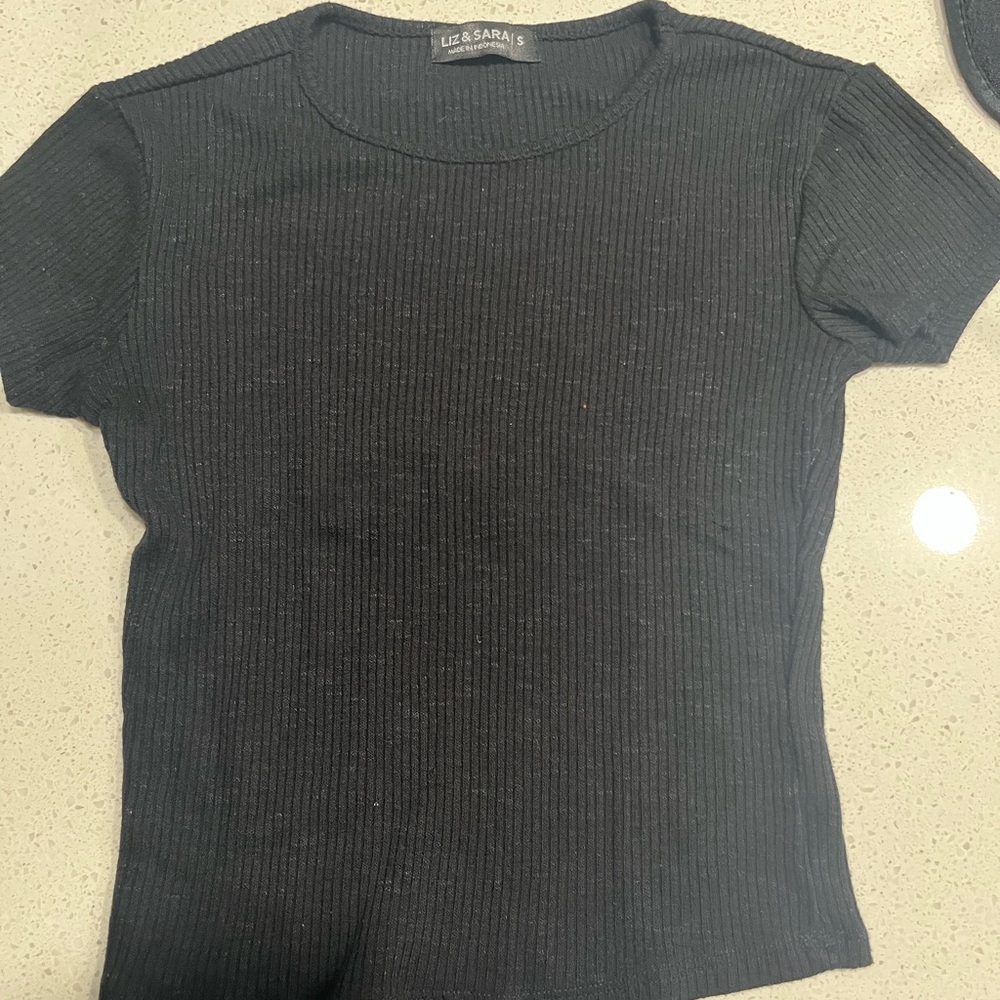 Zara Charcoal Ribbed Short Sleeve Top